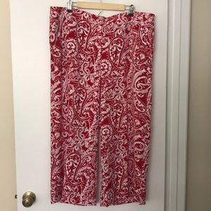 Loft red and white paisley wide leg pants